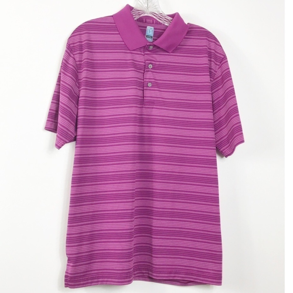 PGA Tour Mens Polo Shirt Size L Purple Striped Short Sleeves Golf Athletic - Picture 6 of 8